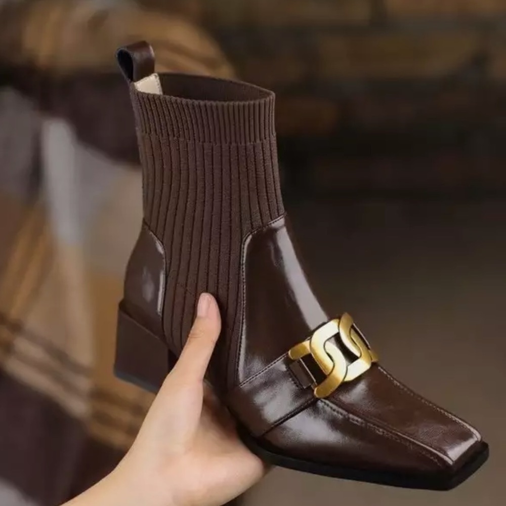NWT brand new Brown gold buckle sock booties
